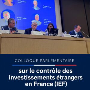 Seconde table ronde du colloque parlementaire sur le contrôle des investissements étrangers en France, avec Hervé de Lépinau, Patrick Hetzel, Aurélie Trouvé et François Jolivet.