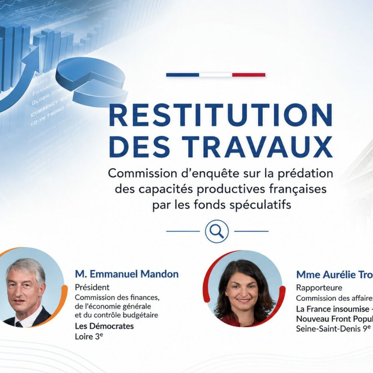Illustration de la commission d’enquête sur les fonds prédateurs et le contrôle des investissements étrangers, mettant en avant les enjeux de souveraineté économique, de transactions sensibles et de contrôle parlementaire.